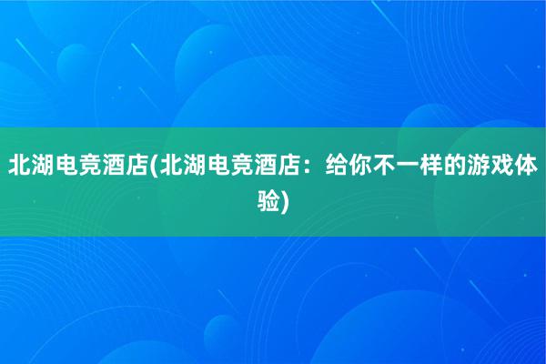 北湖电竞酒店(北湖电竞酒店：给你不一样的游戏体验)