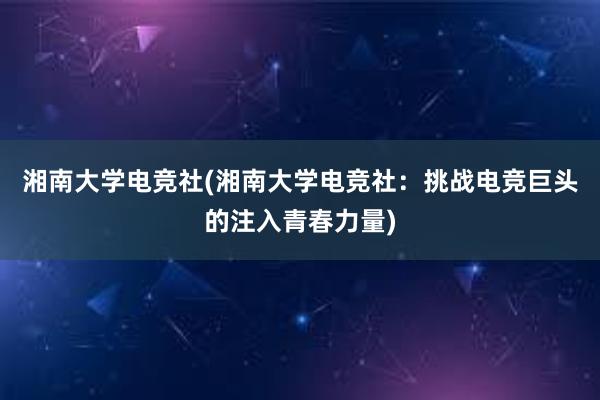 湘南大学电竞社(湘南大学电竞社：挑战电竞巨头的注入青春力量)