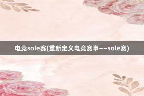 电竞sole赛(重新定义电竞赛事——sole赛)