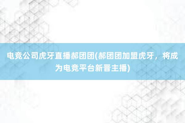 电竞公司虎牙直播郝团团(郝团团加盟虎牙，将成为电竞平台新晋主播)