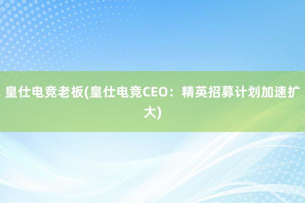 皇仕电竞老板(皇仕电竞CEO：精英招募计划加速扩大)