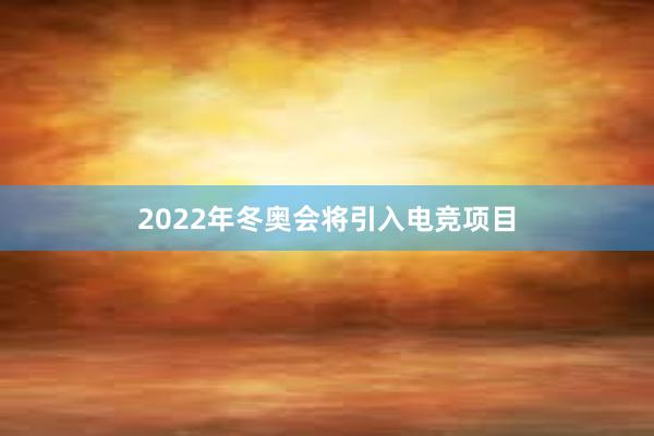 2022年冬奥会将引入电竞项目