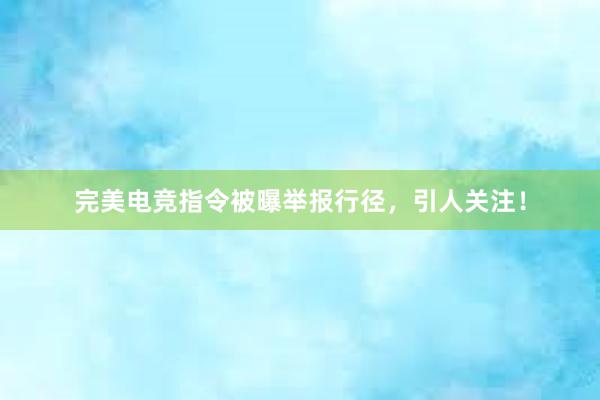 完美电竞指令被曝举报行径，引人关注！