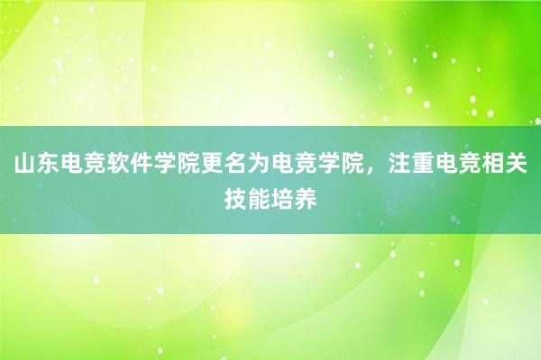 山东电竞软件学院更名为电竞学院，注重电竞相关技能培养