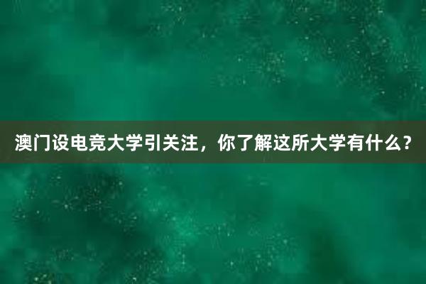 澳门设电竞大学引关注，你了解这所大学有什么？