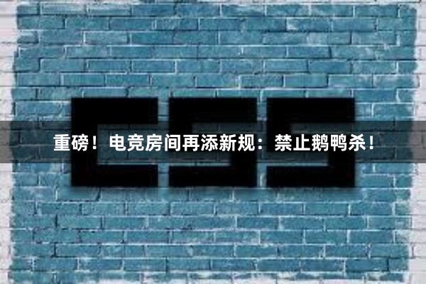 重磅！电竞房间再添新规：禁止鹅鸭杀！