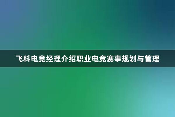 飞科电竞经理介绍职业电竞赛事规划与管理